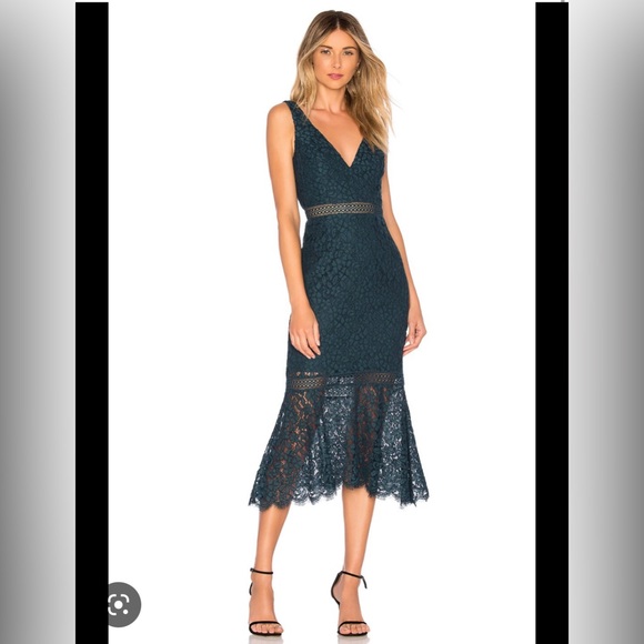 Bardot Lace Peplum Dress - Blue XS Bardot Lace Peplum Dress - Blue XS
